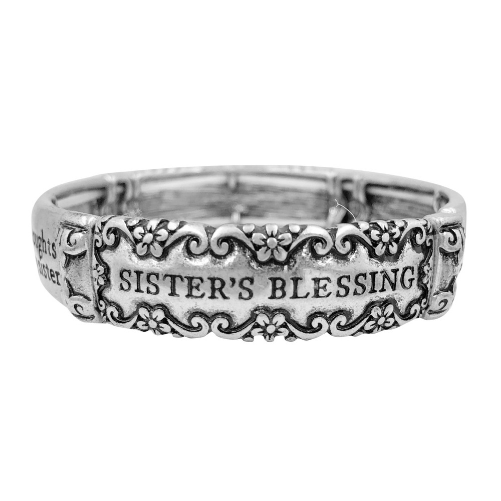 Sister’s Blessing Silver Inspirational Gift Stretch Bracelet